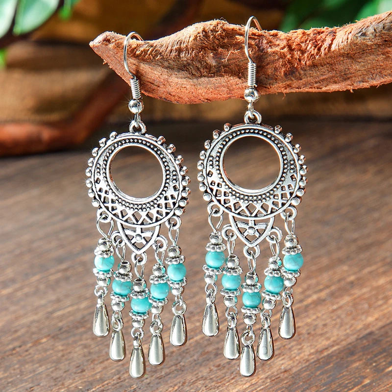 Vintage Tibetan Silver Geometric Turquoise Drop Dangle Earrings. 34 Variations