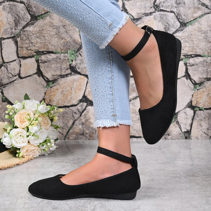 Retro Mary Jane Shoes, Black Low-Top Square-Toe Ankle Strap, Comfortable Soft-Soled Ballet Flats