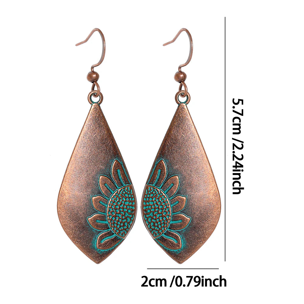 Boho Retro-style Sunflower Earring Teardrop Shape