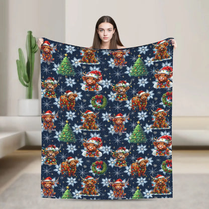 Christmas Highland Cow Fleece Blanket t for Home 150*125cm Piece. 25 Different Prints