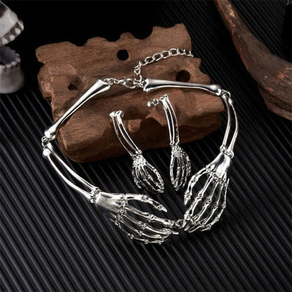 Halloween Skeleton Jewelry Gothic Skeleton Hands Choker and Earrings Set