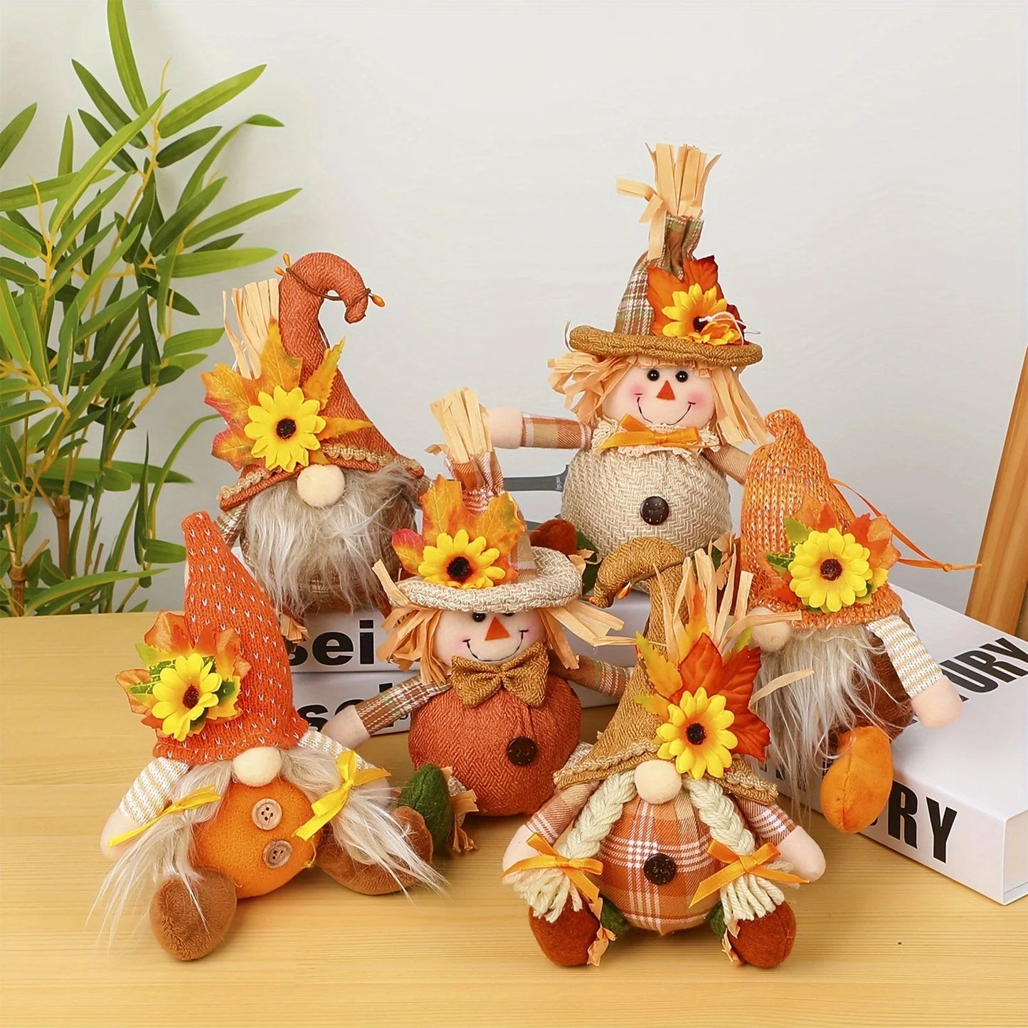 Rustic Autumn Harvest Scarecrow Decor, Plaid & Sunflower Accents for Thanksgiving, Halloween, Farmhouse Wall Decor, Party Props, approx 7 by 4 inches