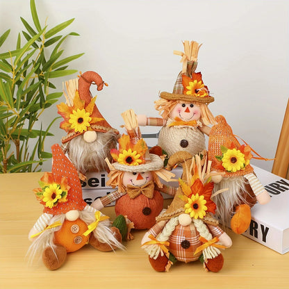 Rustic Autumn Harvest Scarecrow Decor, Plaid & Sunflower Accents for Thanksgiving, Halloween, Farmhouse Wall Decor, Party Props, approx 7 by 4 inches