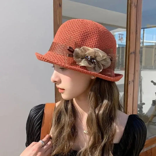 Knitted Breathable Fisherman Hat with flower