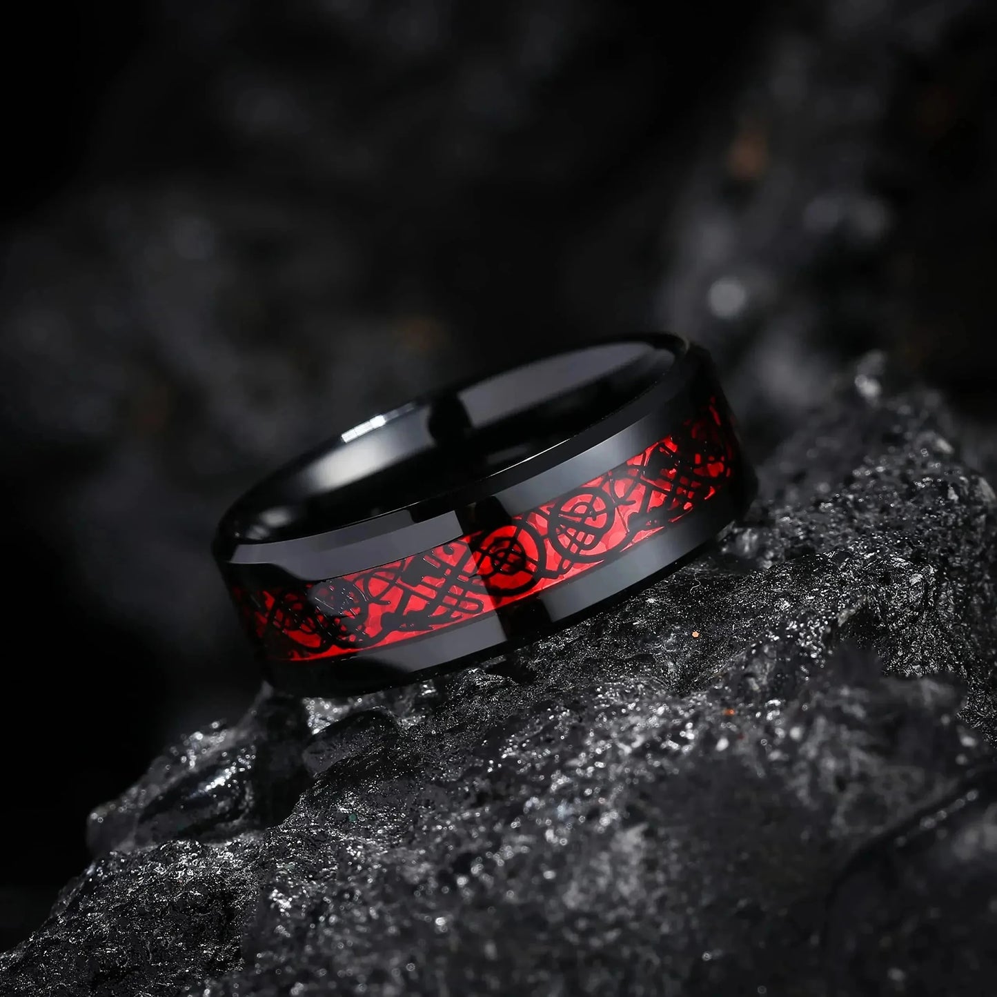 Gothic Red Rhinestone Ring Set Celtic Dragon