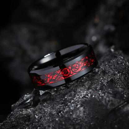 Gothic Red Rhinestone Ring Set Celtic Dragon