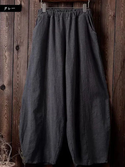 Up to 4XL Vintage Cotton Linen Blend Wide Leg Pants with elastic Waist and Pockets