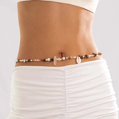 Bohemian Beaded Conch Shell Waist Chain Irregular Rice Beaded Body Chain