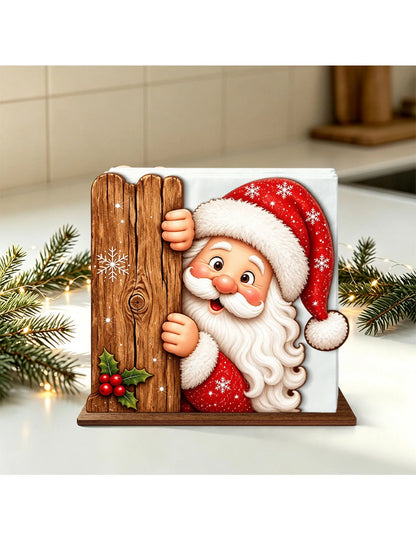 Adorable Wooden Santa Napkin Holder, Christmas Table Decor