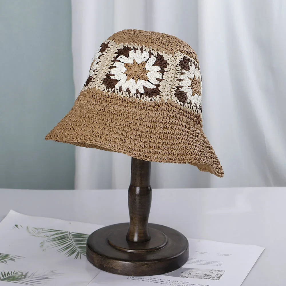 Bright Colored Floweed Crocheted Fisherman Hat