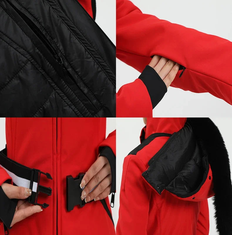 Warm Windproof Hooded Ski Jacket in 8 colors, including Black and White Houndstooth. Ski Pants Sold Separately