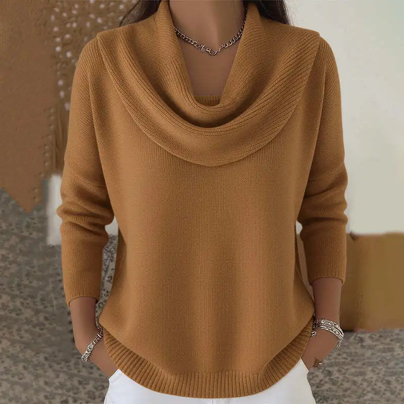 Sizes to 3XL Draped Cowl Neck Pullover Sweater, 24 Colors