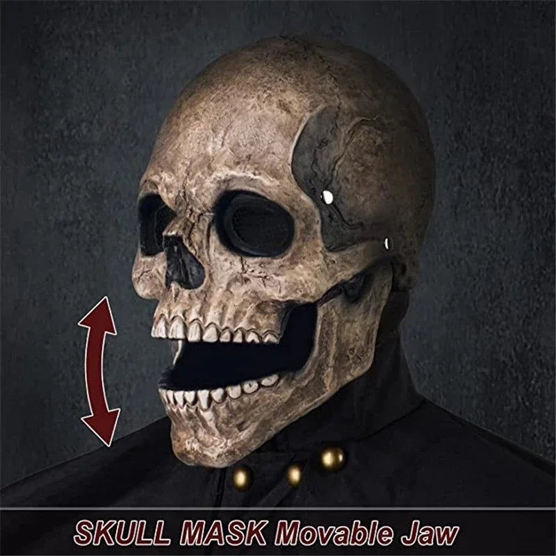 Creepy Halloween Full Head Latex Helmet with Moveable Jaw Skull Mask with Movable Jaw