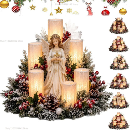Christmas Lighted Table Centerpiece, Flameless Candle Glow, 8 Designs