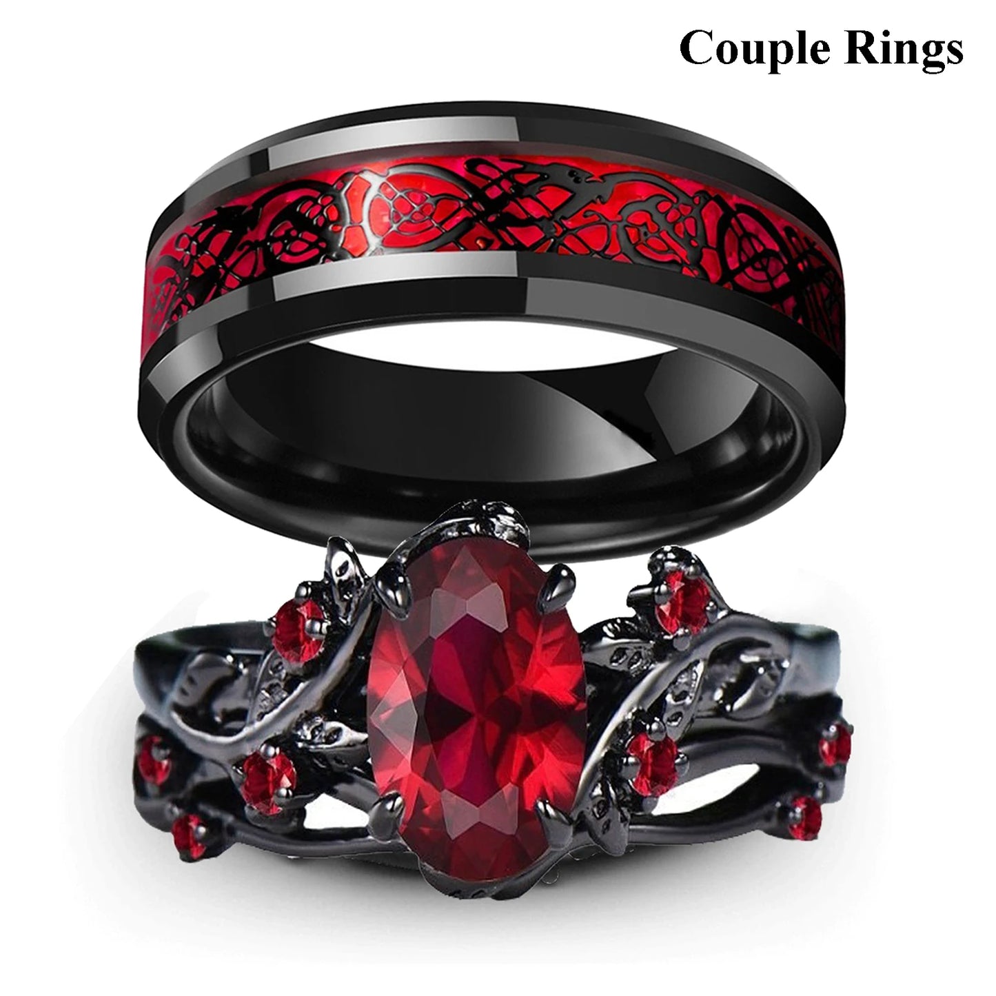 Gothic Red Rhinestone Ring Set Celtic Dragon