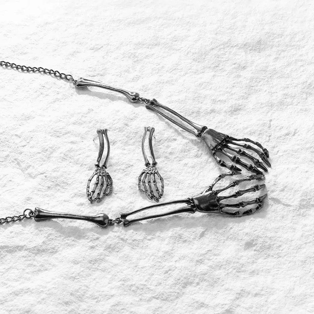 Halloween Skeleton Jewelry Gothic Skeleton Hands Choker and Earrings Set