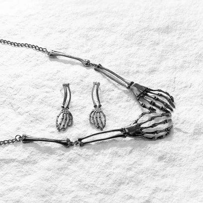 Halloween Skeleton Jewelry Gothic Skeleton Hands Choker and Earrings Set