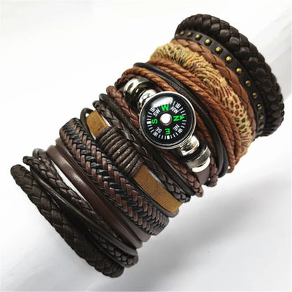 10 Pcs/set Black Wrapped and Woven Handmade Bracelets Male or Women Leather Bracelets