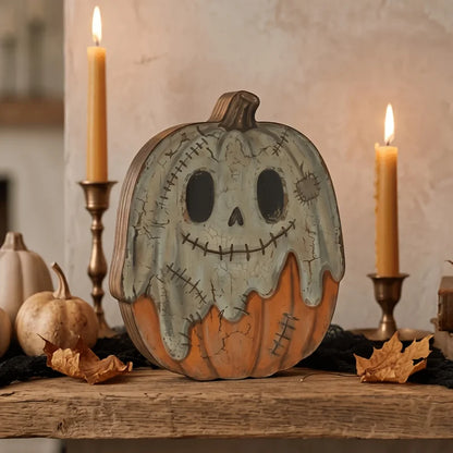 Halloween Interior Autumn Decorations, Retro Wooden Blocks, Shelf Decoration: Ghosts Black Cats, Pumpkins, Skeleton's Witch