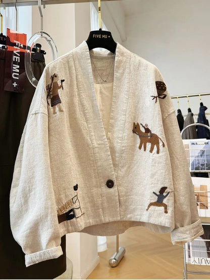 Heavy Embroidered Vintage Jacket Ethnic Style Loose Casual Shirt-Jacket for Spring/Fall Boho Chic