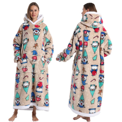Super Long Flannel Pullover Night Shirt with Pocket and Hood, Super Snuggly for Men and Women, 12 Different Prints