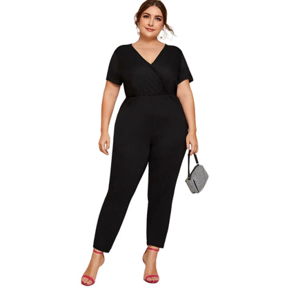 Sizes to 8XL  V-neck Summer Spring Jumpsuits V-Neck High Elastic Waist