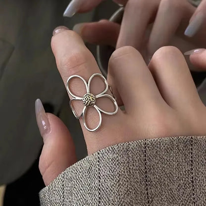 Sterling Silver Rings INS Fashion Vintage Hollow Lines  Adjustable  Jewelry