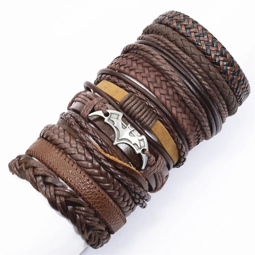 10 Pcs/set Black Wrapped and Woven Handmade Bracelets Male or Women Leather Bracelets