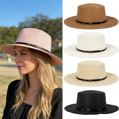 Summer Wide Brim Panama Hat, Unisex, Belted Brim, Sunshade