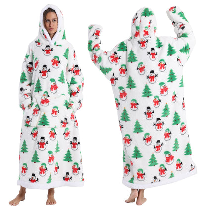 Super Long Flannel Pullover Night Shirt with Pocket and Hood, Super Snuggly for Men and Women, 12 Different Prints