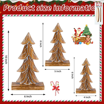 Rustic Wooden Christmas Tree Table Decorations, 3-Piece Set