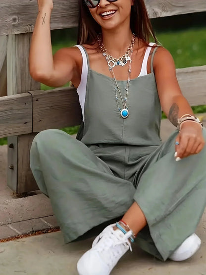 Plus Size 1XL-5XL Women's Casual Pocket Wide Loose legs Sleeveless