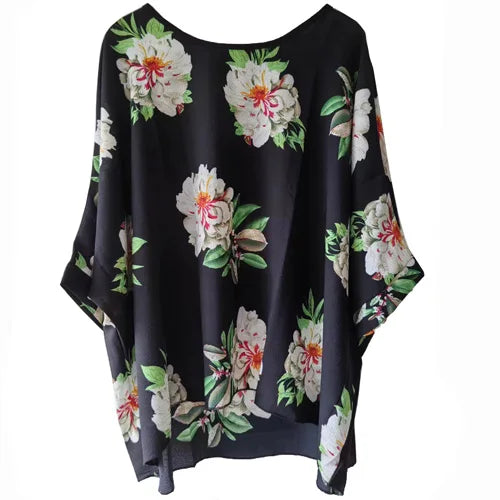 50 patterns to choose from, Plus Size, Boho Batwing Casual Sheer Chiffon Summer Top