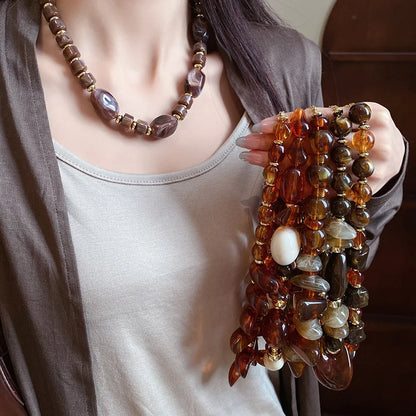 Retro Acrylic Pendant Necklace Irregular Round Beads Punk Vintage