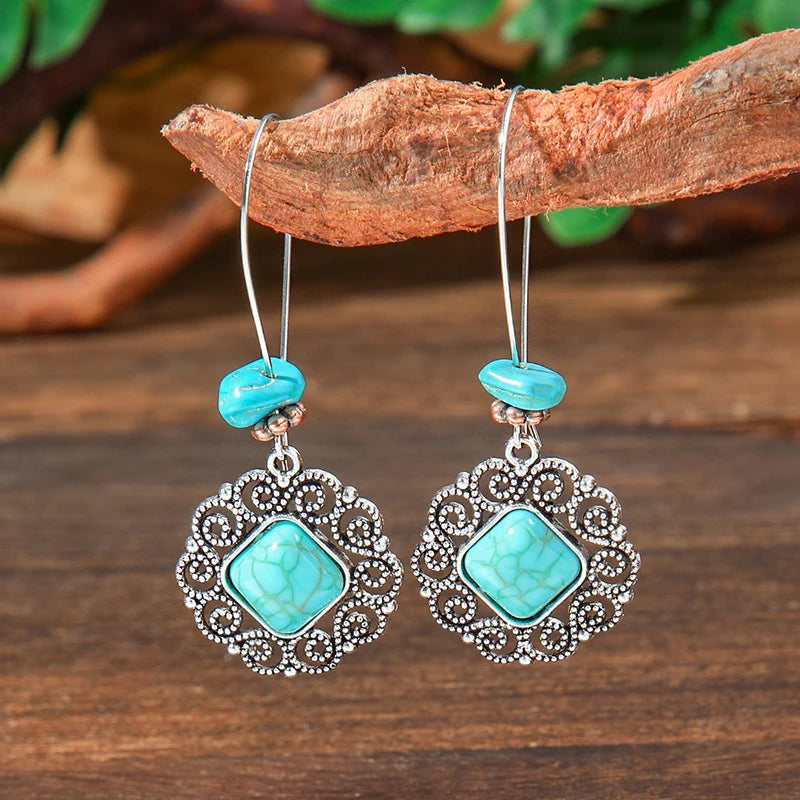 Vintage Tibetan Silver Geometric Turquoise Drop Dangle Earrings. 34 Variations
