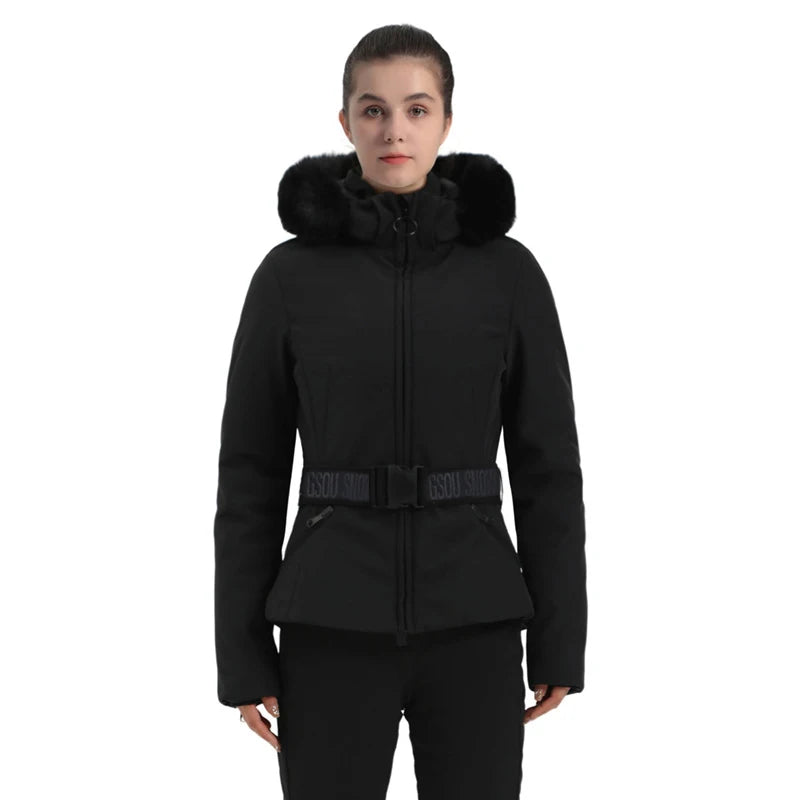 Warm Windproof Hooded Ski Jacket in 8 colors, including Black and White Houndstooth. Ski Pants Sold Separately