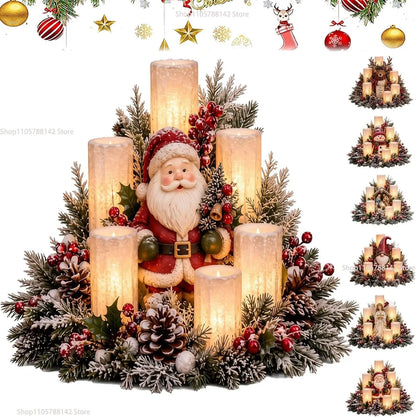 Christmas Lighted Table Centerpiece, Flameless Candle Glow, 8 Designs