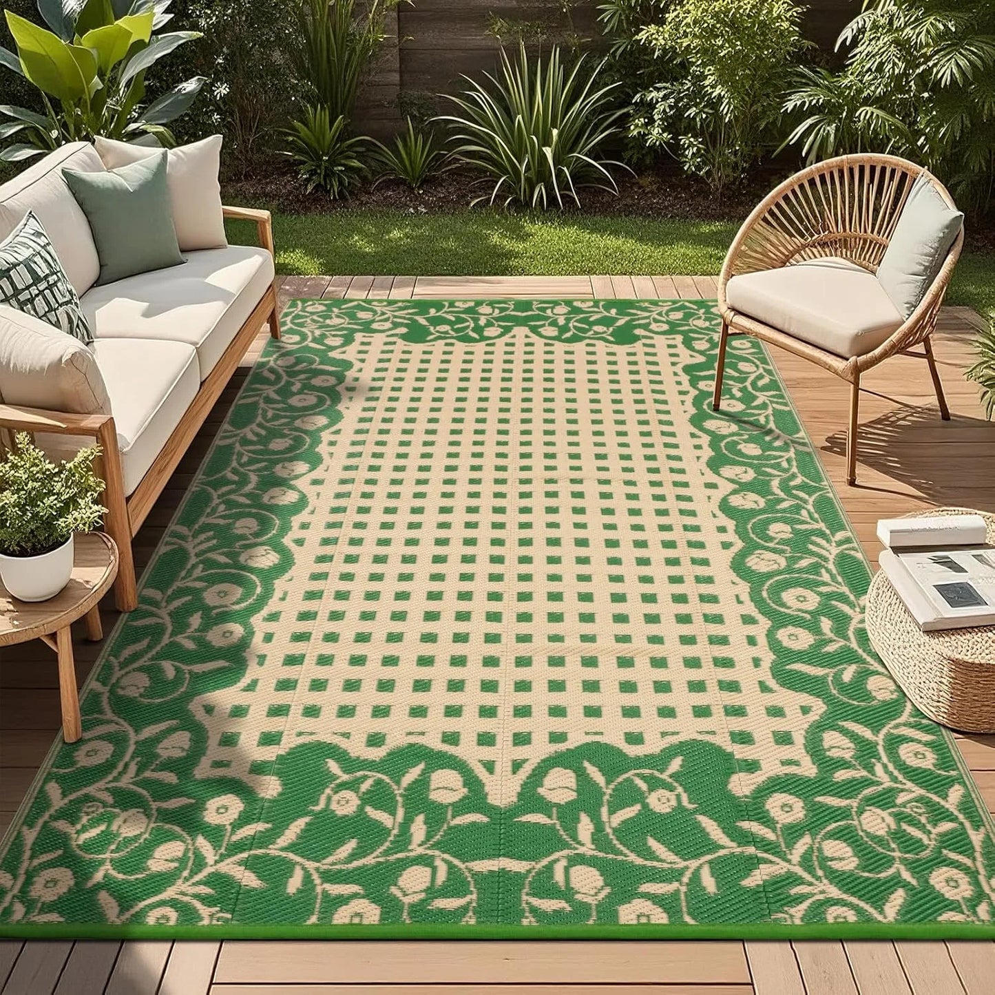 Boho Floral Rug Botanical Vine Pattern Patio Indoor Outdoor Decor Carpet
