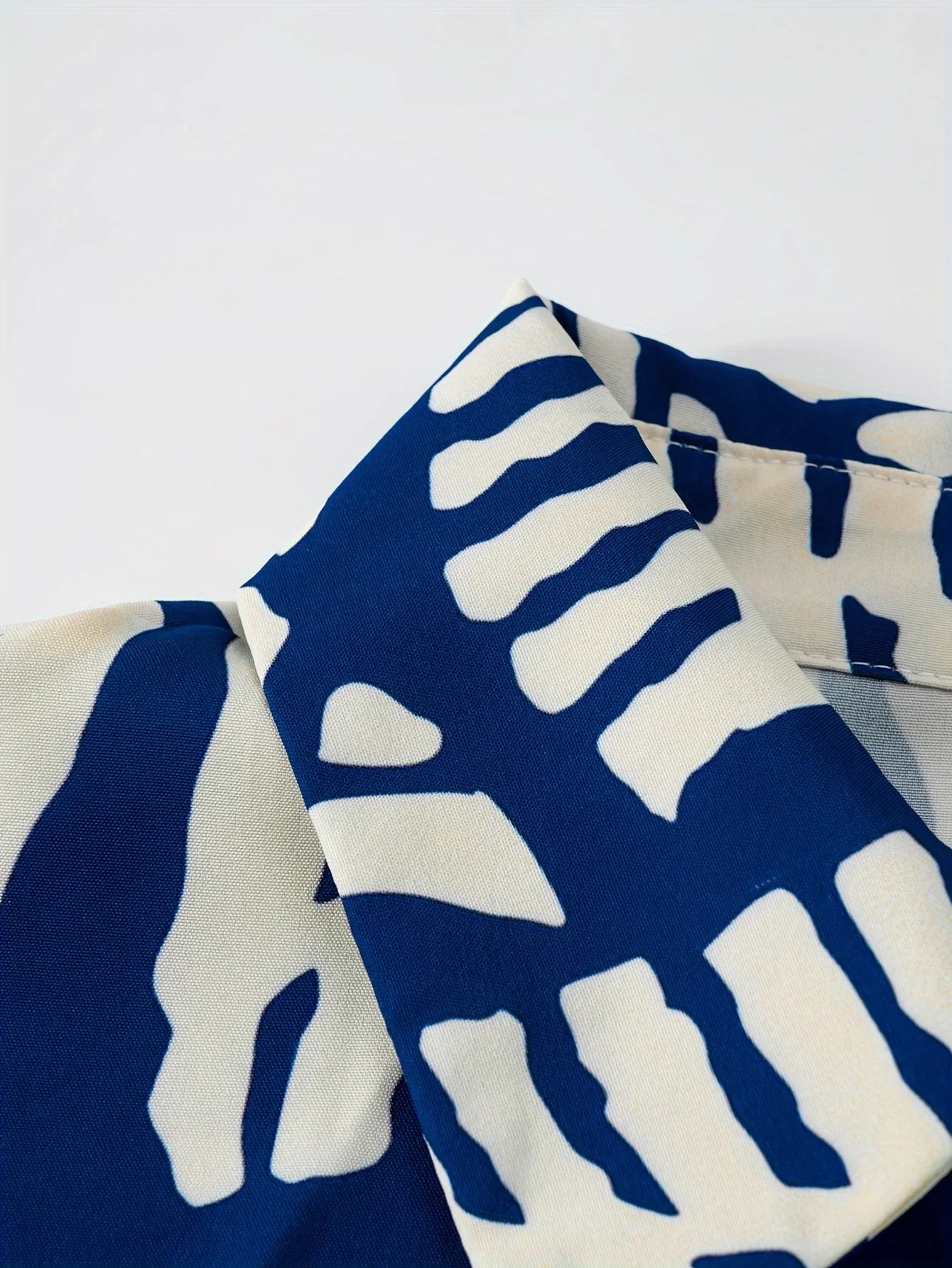 Sizes to XXL Long Sleeve Casual Dress, Blue and White Geometric Print, Button Down A Line Dress
