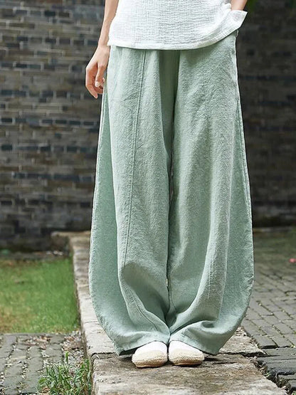 Up to 4XL Vintage Cotton Linen Blend Wide Leg Pants with elastic Waist and Pockets