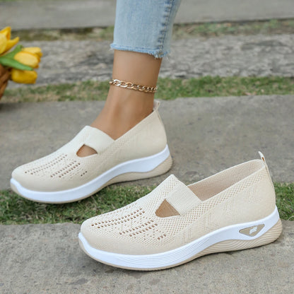 Women's casual shoes, solid color, breathable, soft-soled, lightweight walking shoes, low-top knit
