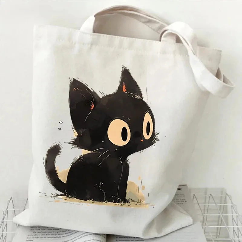 Anime Black Cat Print Canvas Bag USE AS A GIFT BAG---WHY USE PAPER?  THE BAG CAN BE PART OF THE GIFT!!