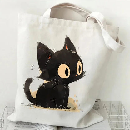Anime Black Cat Print Canvas Bag USE AS A GIFT BAG---WHY USE PAPER?  THE BAG CAN BE PART OF THE GIFT!!