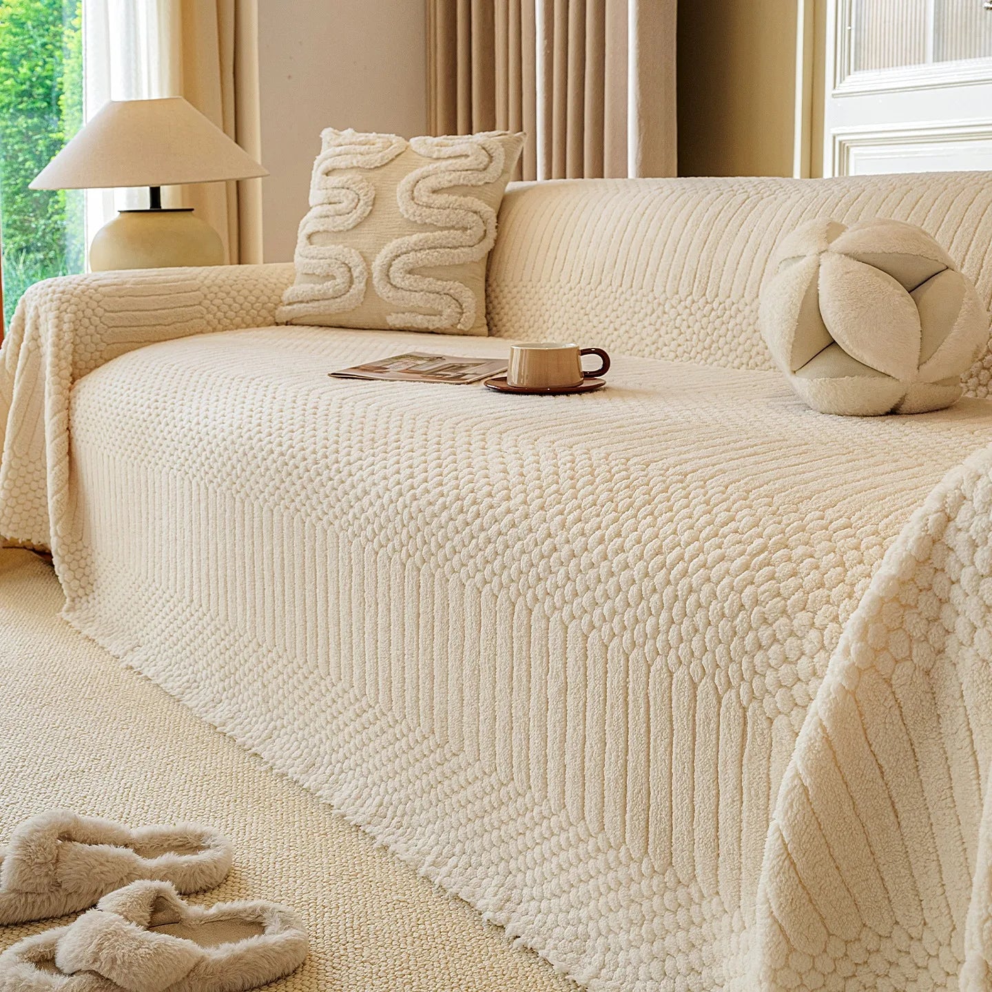 1pc Bohemian Jacquard Warm Tuffed Fleece Sofa Blanket