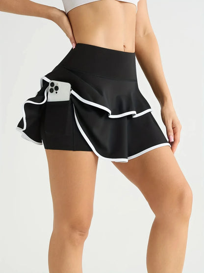 High Waist Color Block Skort With Inner Pockets Tennis Pleated Skirts
