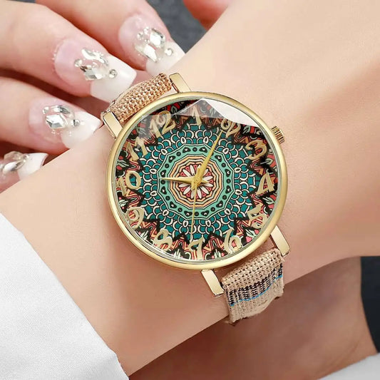 Boho Vintage Print, PU Strap, Quartz Watch (No Box) Various designs