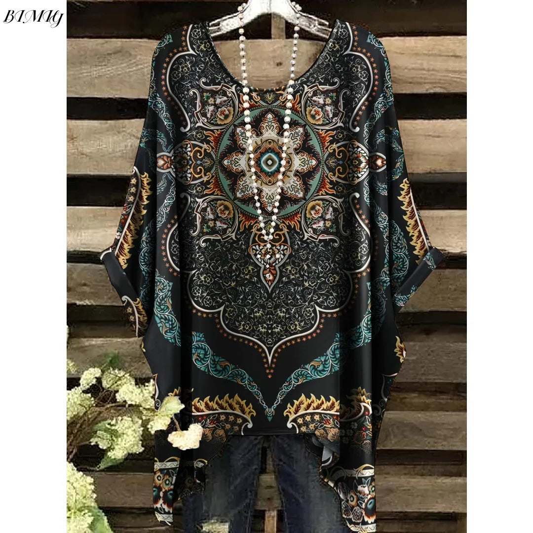 30 Different Style Bohemian Floral Tunics Plus Size to 3XL, 30 Vibrant Colors, Open Round Neck, Hankie Hem, Loose baggy sleeves