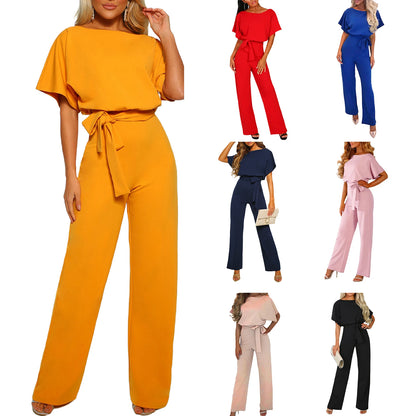 Elegant jumpsuit, Short Sleeves, Tie-waist