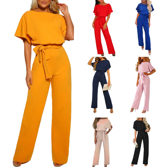 Elegant jumpsuit, Short Sleeves, Tie-waist
