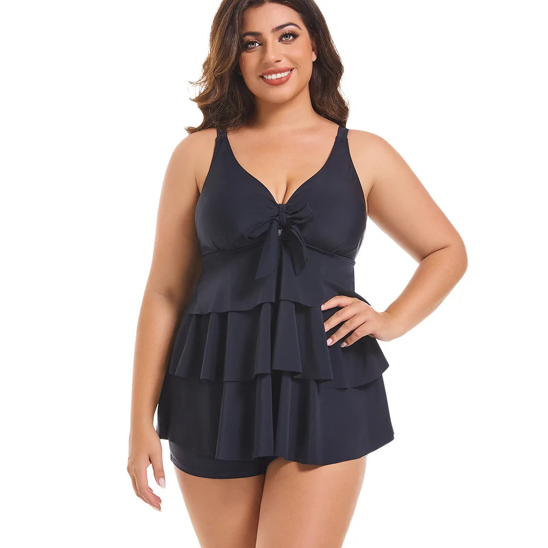 Sizes to 6XL Two Piece Set Tankini Swimsuits Ruffle Tops And High Waisted Shorts